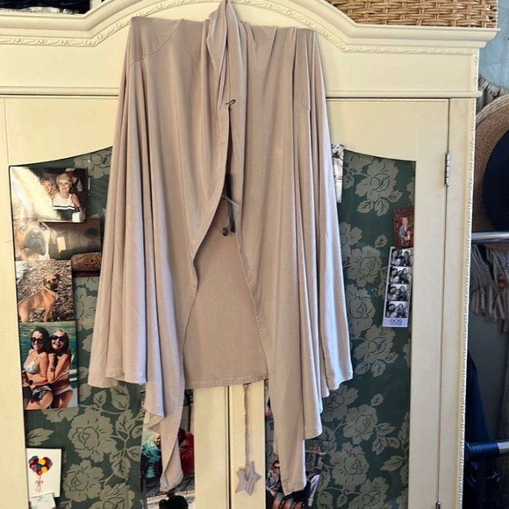 Draped Open Front Women's Cardigan Jacket - Taupe